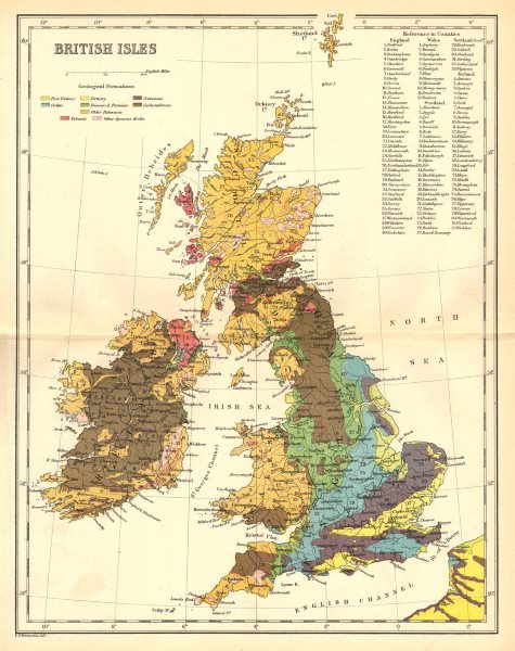 Associate Product UK. British Isles geological c1885 old antique vintage map plan chart