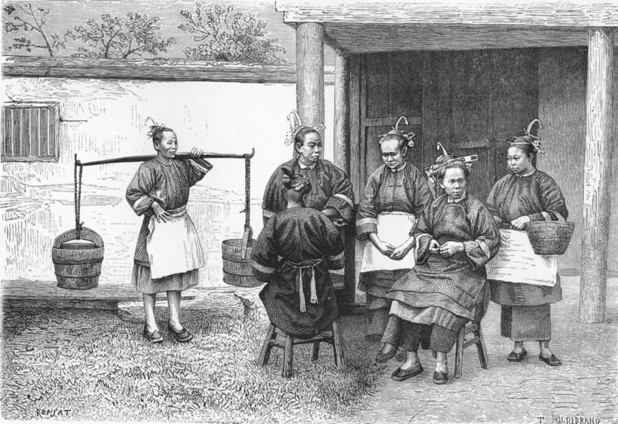 Associate Product FUJIAN. Female types & costumes-Province of c1885 old antique print picture