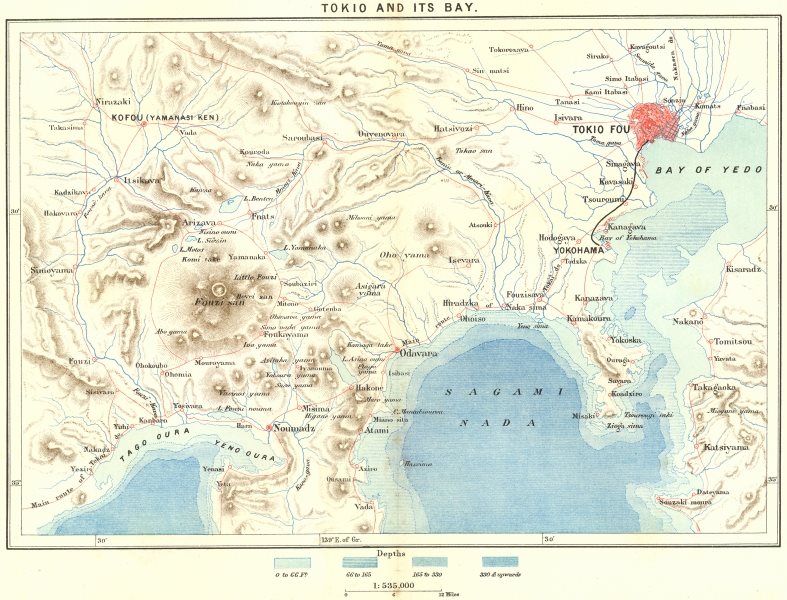 JAPAN. Tokyo Bay c1885 old antique vintage map plan chart