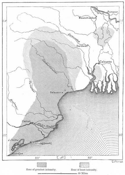 INDIA. Famine Zone, Orissa, sketch map c1885 old antique plan chart