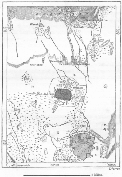 IRAN. Tehran, sketch map c1885 old antique vintage plan chart