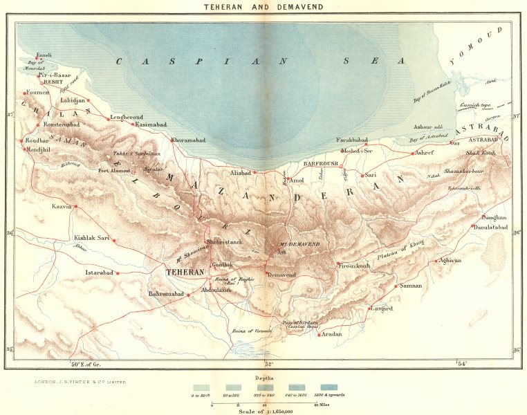 Associate Product IRAN. Tehran & Demavend c1885 old antique vintage map plan chart