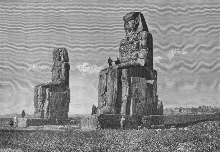 EGYPT. Colossal statues of Memnon c1885 old antique vintage print picture