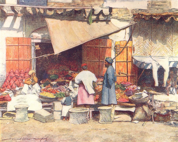 INDIA. A fruit stall 1905 old antique vintage print picture