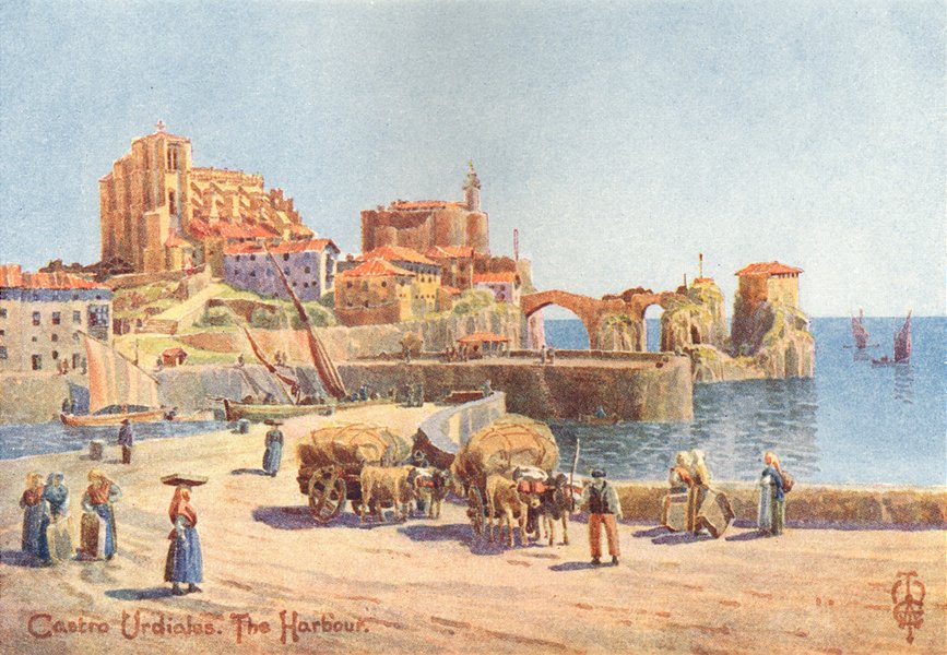 SPAIN. Castro Urdiales. Harbour 1906 old antique vintage print picture
