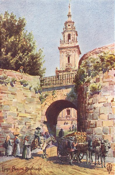 SPAIN. Lugo. Santiago gate 1906 old antique vintage print picture