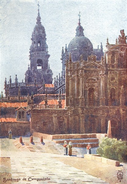 SPAIN. Santiago de Compostela. cathedral 1906 old antique print picture