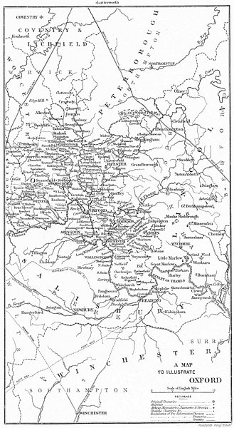 DIOCESE OF OXFORD. Deaneries Abbeys Churches Priories. OXFORDSHIRE 1897 map