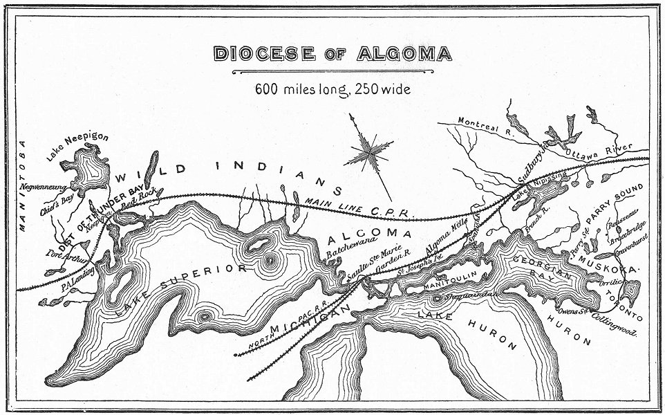 ANGLICAN DIOCESE OF ALGOMA. Great Lakes. Ontario 1897 old antique map chart
