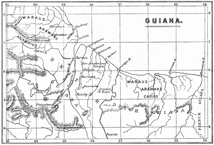 Associate Product GUYANA. Tribes tribal. Arawaks Waraus Caribs Acawoios 1897 old antique map