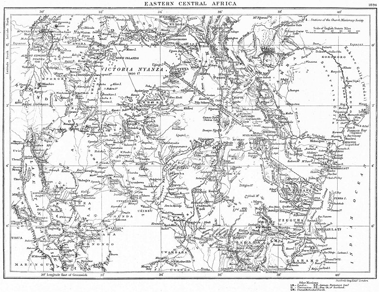 EAST AFRICA CHRISTIAN MISSIONS. Tanzania Kenya. Protestant Church 1897 old map