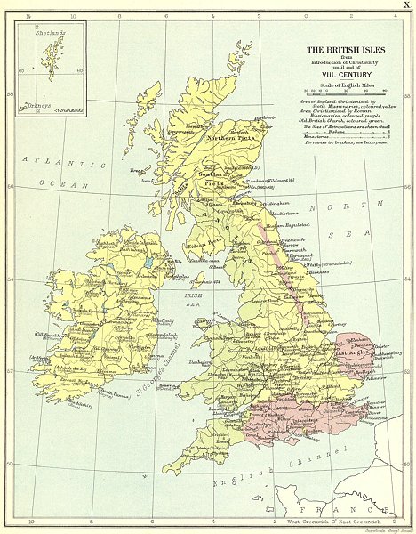 BRITISH ISLES RELIGIOUS. Introduction of Christianity to 8C. Pagans 1897 map