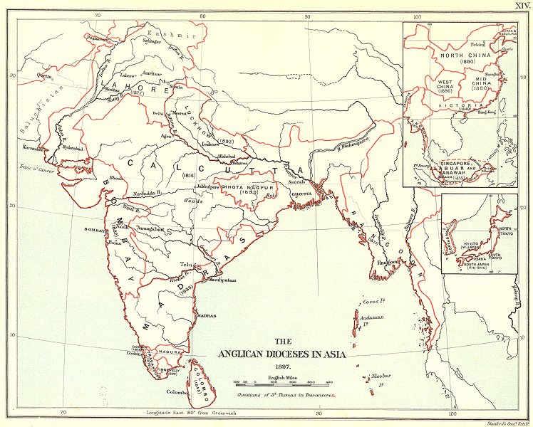 Associate Product ASIAN ANGLICAN CHURCH DIOCESES. India Ceylon Burma Japan Korea China 1897 map