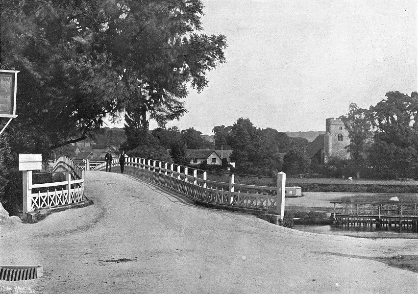 BERKS. Streatley bridge & Goring Church 1897 old antique vintage print picture