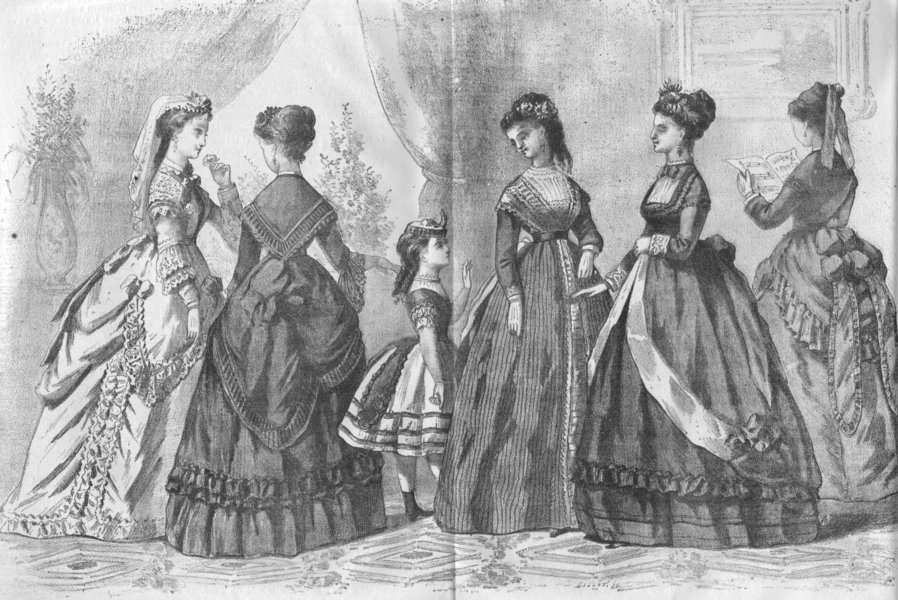 Associate Product FASHION. Elegant Parisian ladies & child 1869 old antique print picture