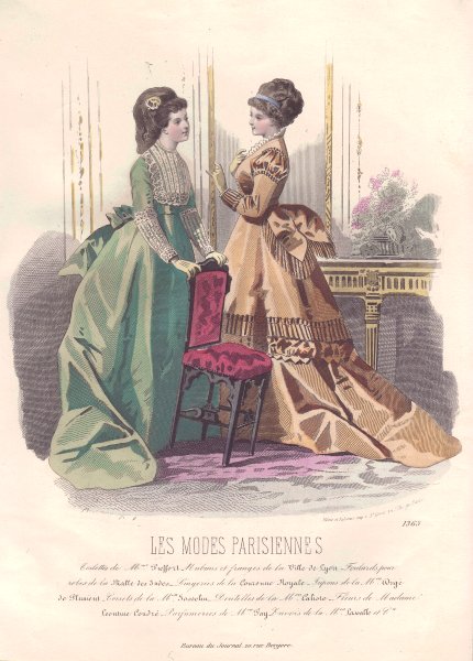 Associate Product FASHION. Elegant Parisian ladies. green. brown 1869 old antique print picture