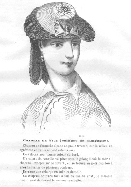 Associate Product FASHION. Elegant Nicoise lady with hat 1869 old antique vintage print picture