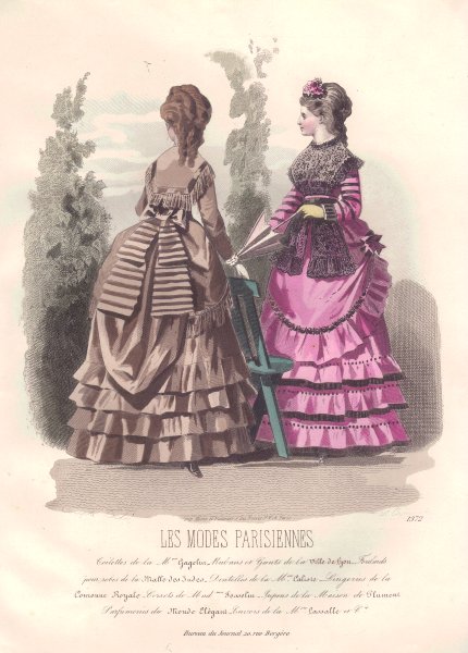 FASHION. Elegant Parisian ladies. brown. pink 1869 old antique print picture