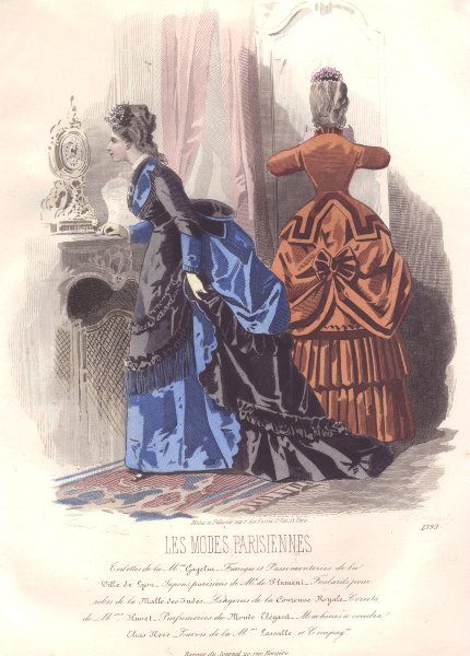 Associate Product FASHION. Elegant Parisian ladies. blue. black. tan 1869 old antique print