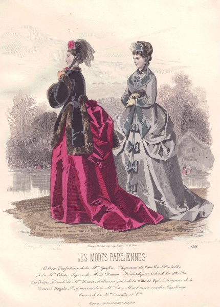 Associate Product FASHION. Elegant Parisian ladies. scarlet. grey 1869 old antique print picture