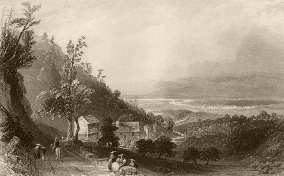 Descent into the Valley of Wyoming, Pennsylvania. WH BARTLETT 1840 old print