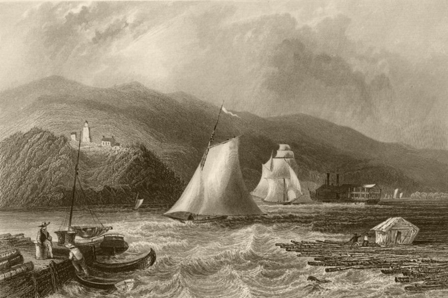 Light House near Caldwell's Landing (Hudson River), New York. WH BARTLETT 1840