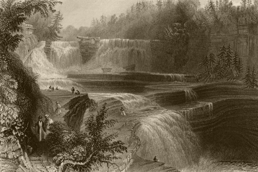 Trenton High Falls, New York. WH BARTLETT 1840 old antique print picture