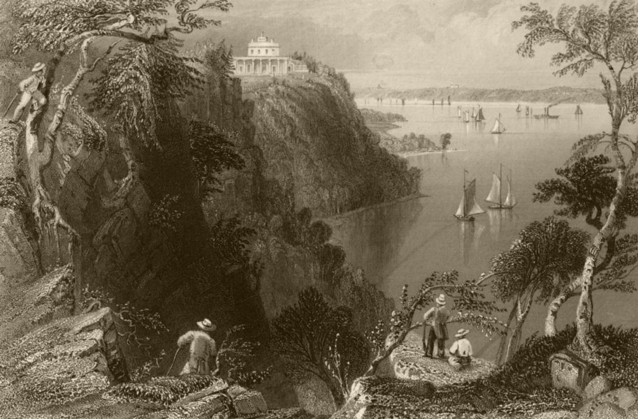 Villa on the Hudson, near Weehawken, New York. WH BARTLETT 1840 old print