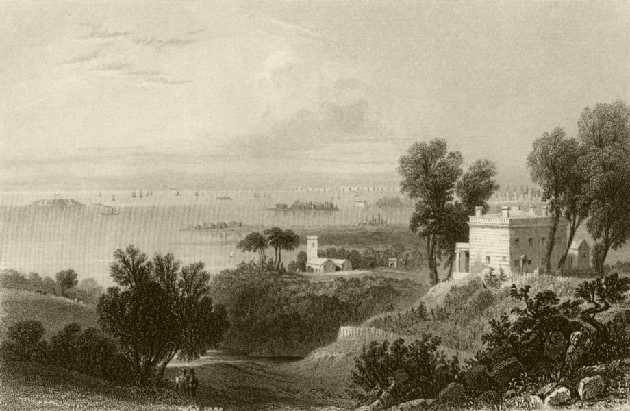 Associate Product View from Gowanus' Heights, Brooklyn, New York. WH BARTLETT 1840 old print