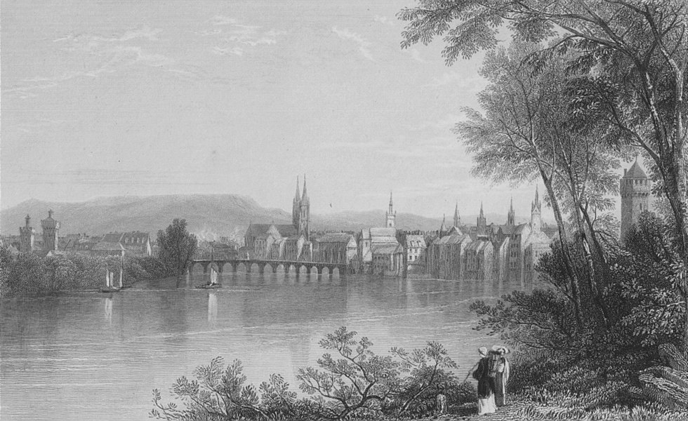 SWITZERLAND. View of Basle / Basel, on the Rhine. BARTLETT 1836 old print