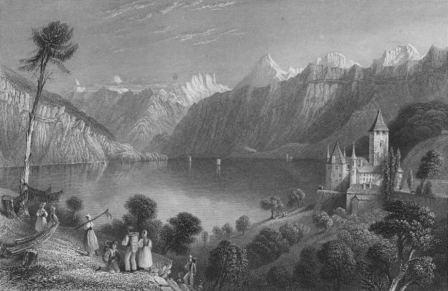 SWITZERLAND. Castle of Spiez, Lake of Thun, Canton Bern/Berne. BARTLETT 1836