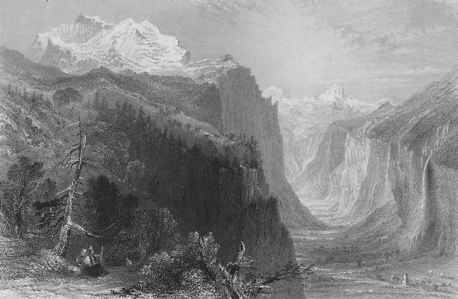 SWITZERLAND. The Valley of Lauterbrunnen (from the Wengern Alp). BARTLETT 1836