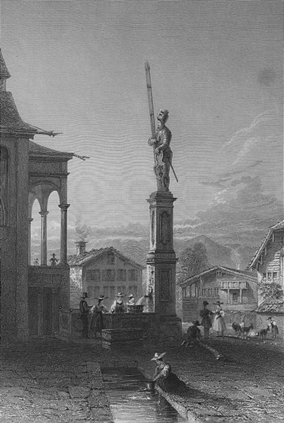 Associate Product SWITZERLAND. Statue of Arnold of Winkelried (Stantz, Unterwalden). BARTLETT 1836