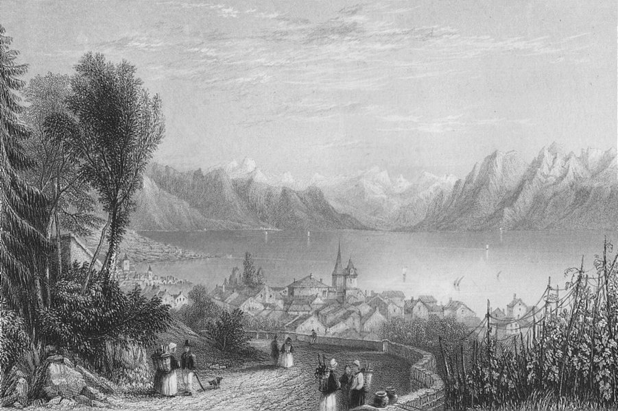 SWITZERLAND. Lake of Lausanne, above Pandex. BARTLETT 1836 old antique print