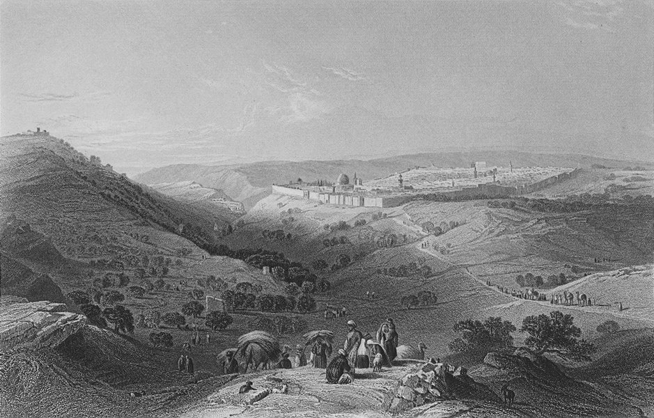 ISRAEL. Mount of Olives & Jerusalem, East-Bartlett 1847 old antique print
