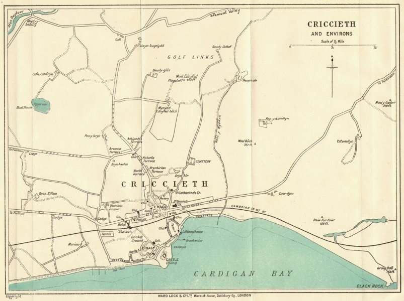 Associate Product CRICCIETH AND ENVIRONS vintage town/city plan. Wales. WARD LOCK c1928 old map