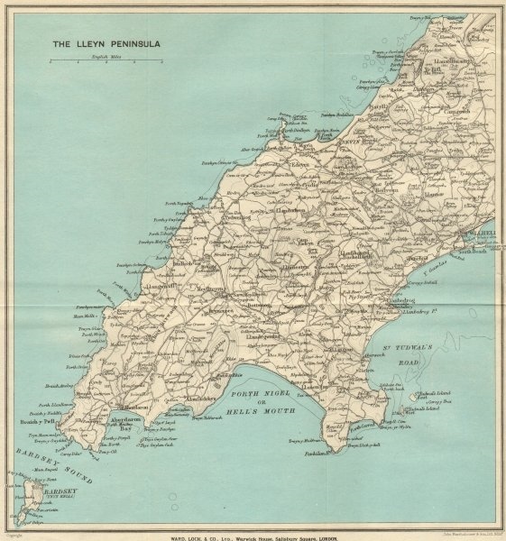 THE LLYN PENINSULA. Pwllheli. Barmouth. Wales. WARD LOCK c1928 old vintage map