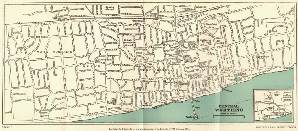 Associate Product CENTRAL WORTHING vintage town/city plan. Sussex. WARD LOCK c1963 old map