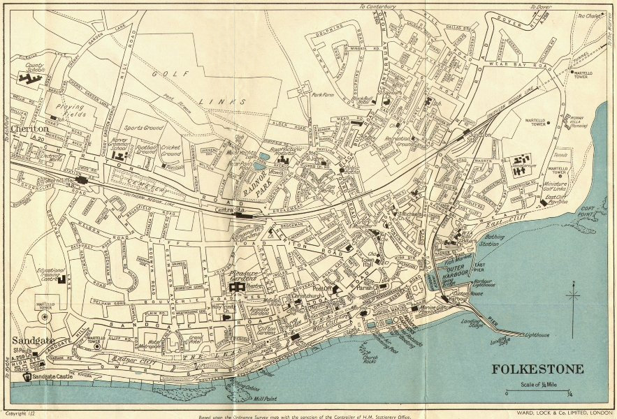 FOLKESTONE vintage town/city plan. Kent. WARD LOCK c1960 old vintage map chart