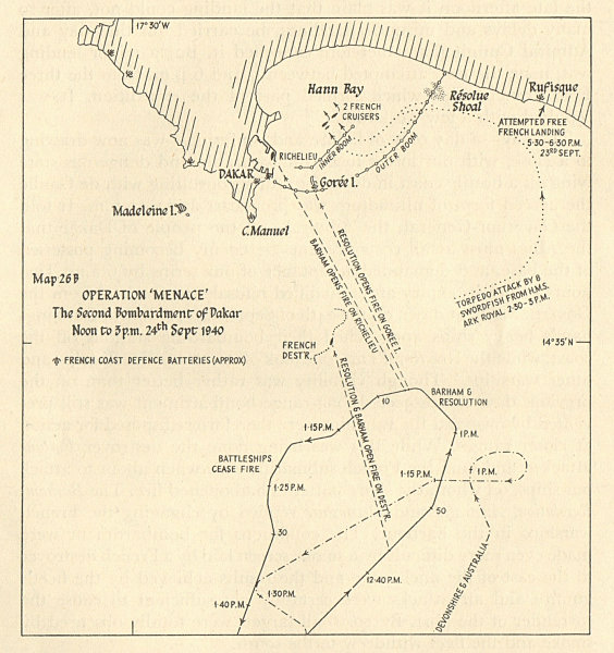 Operation Menace. 2nd bombardment of Dakar 24 September 1940. WW2 1954 ...