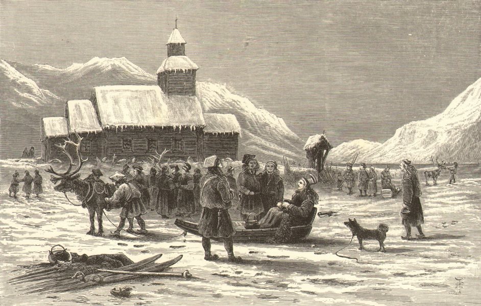 Associate Product ARCTIC. Sunday in Lapland. Church 1890 old antique vintage print picture