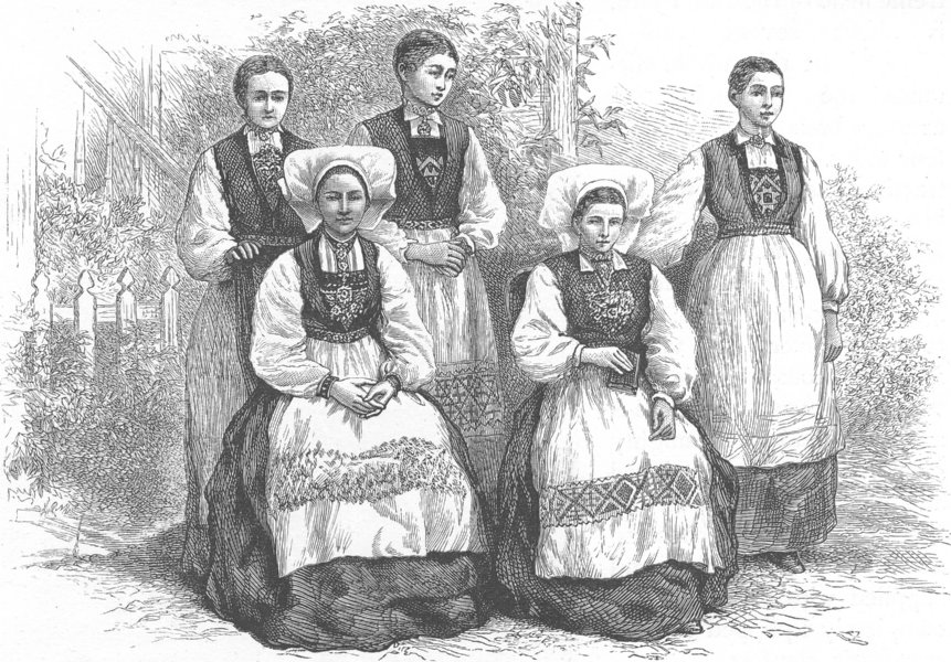 Associate Product NORWAY. Hardanger peasant women 1890 old antique vintage print picture