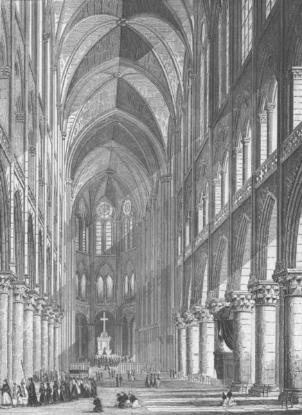 FRANCE. Interieur de la Notre Dame. Paris c1856 old antique print picture