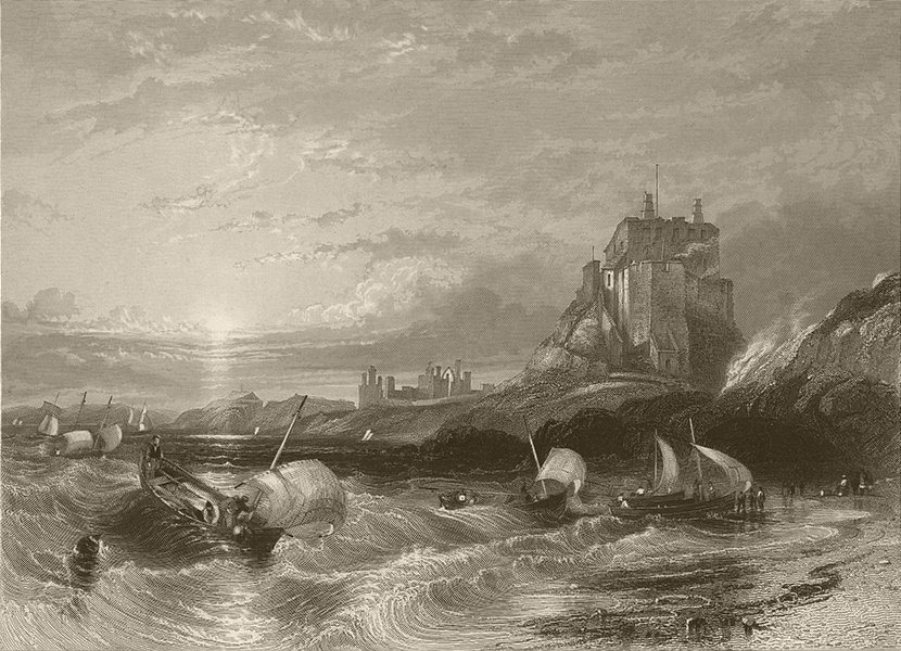 Associate Product Holy Island Castle, from the west. Lindisfarne, Northumberland. FINDEN 1842