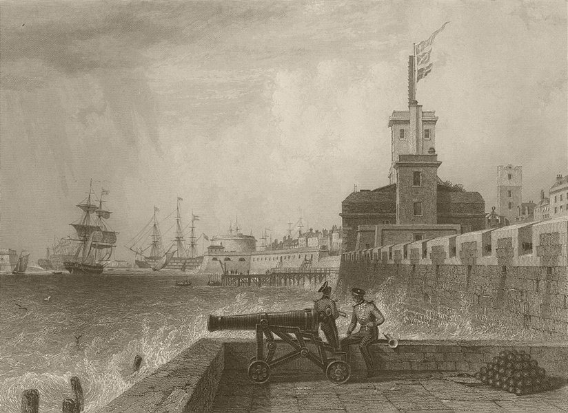 Associate Product View from the saluting platform, Portsmouth. Hampshire. FINDEN 1842 old print