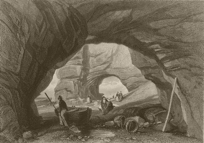 Associate Product Caves at Ladram Bay, Sidmouth, Devonshire. FINDEN 1842 old antique print