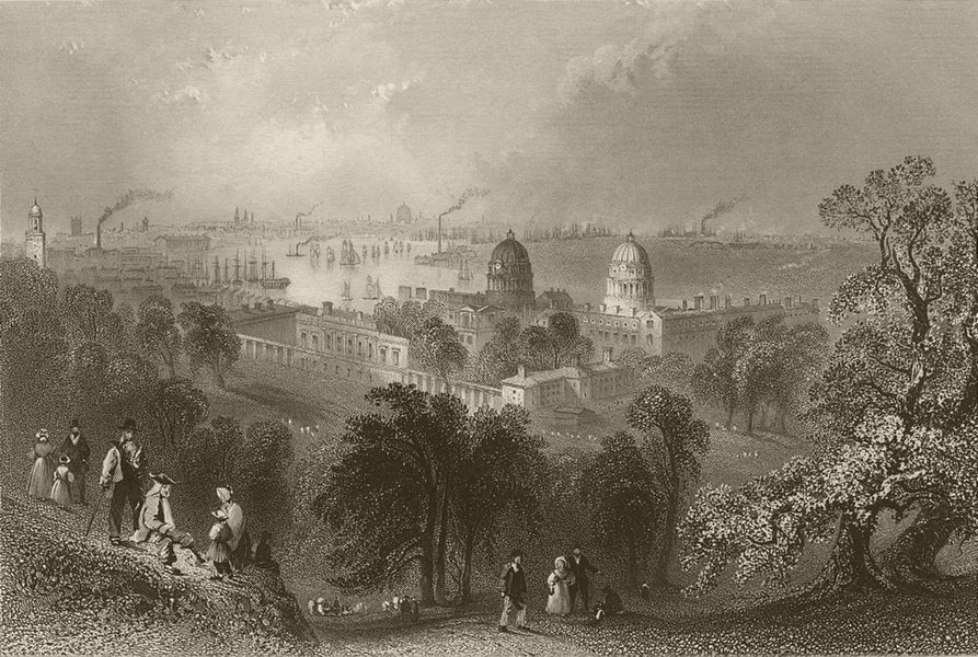 Associate Product London from Greenwich Park. BARTLETT 1842 old antique vintage print picture