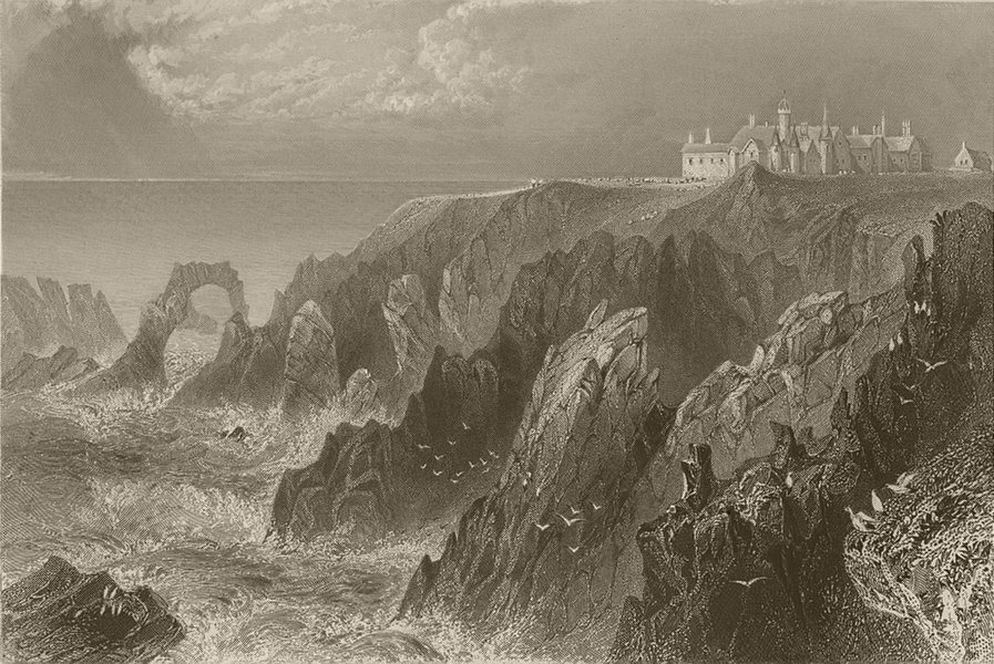Associate Product Slains Castle, near Peterhead. Earl of Erroll's seat. Scotland. BARTLETT 1842