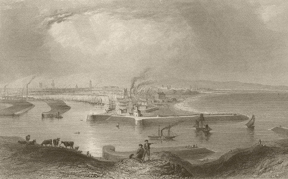 Associate Product Aberdeen, entrance to the harbour. Scotland. BARTLETT 1842 old antique print