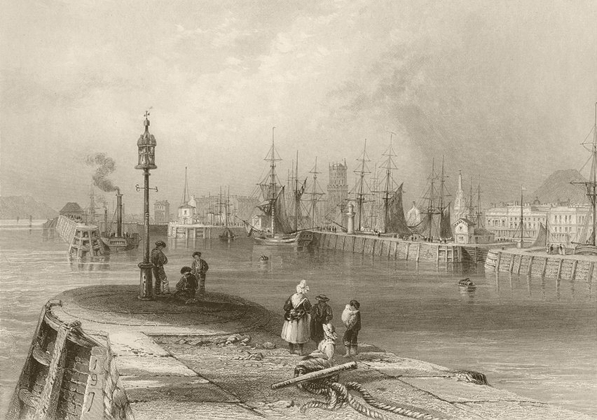 Associate Product Entrance to the port of Dundee. Scotland. BARTLETT 1842 old antique print